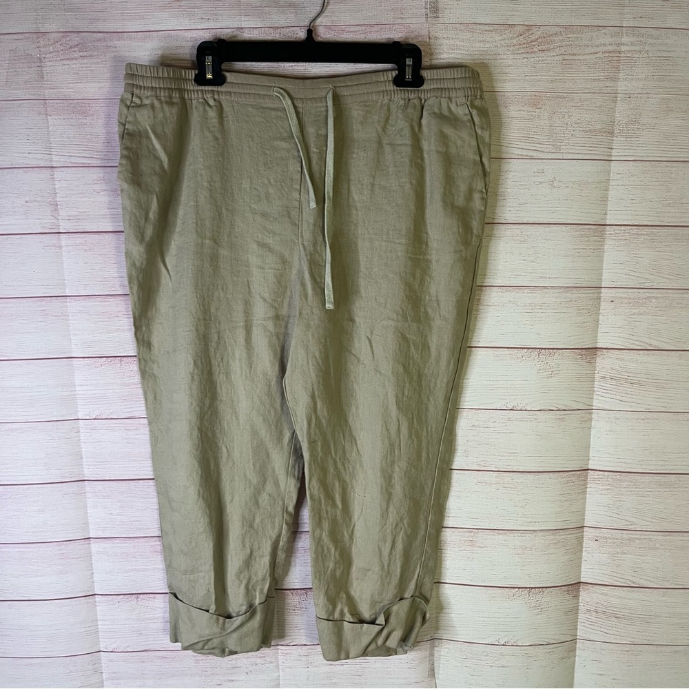 Chelsea & Theodore Petite 100% Linen Drawstring Cropped Cuffed Pants XLP‎